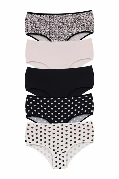 Set 5 perechi de chiloti din bumbac, pentru dama, 43500, Crem/Negru