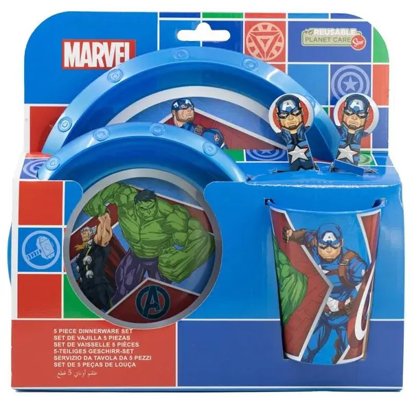 Set 5 piese pentru servit masa, plastic, fara BPA, multicolor, Heraldic Army, Avengers, Marvel Engros