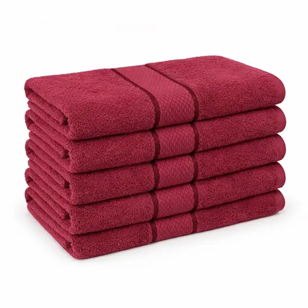 Set 5 prosoape mari 70x130cm, din 100% bumbac pakistanez, 400g, Line, Visiniu