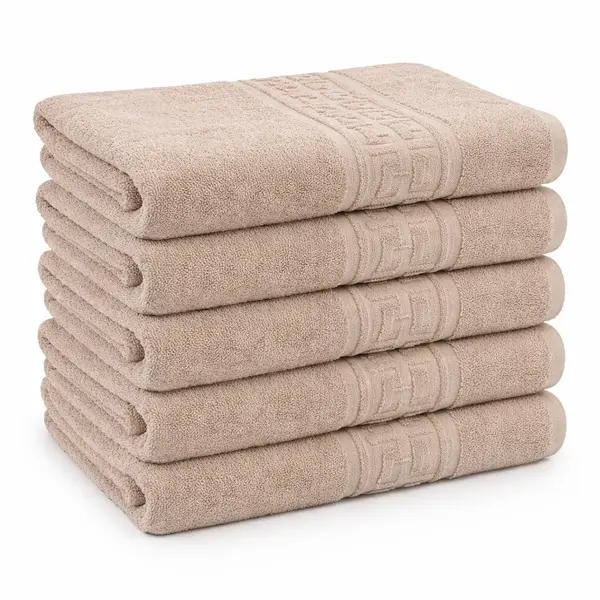 Set 5 prosoape mari 70x130cm, din 100% bumbac pakistanez, 400g, Bej