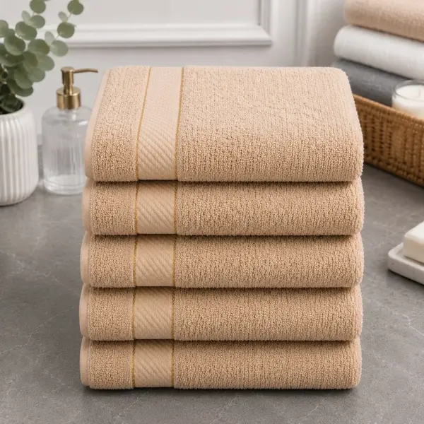 Set 5 prosoape mari, Ashley Mills, 50x85cm, din 70% bumbac pakistanez, 390g, Bej