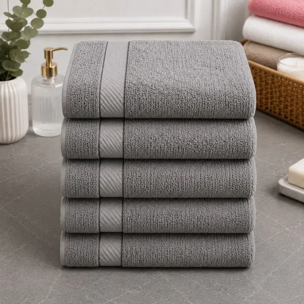 Set 5 prosoape mari, Ashley Mills, 50x85cm, din 70% bumbac pakistanez, 390g, Gri