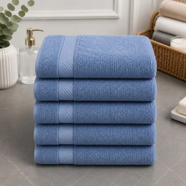 Set 5 prosoape mari, Ashley Mills, 50x85cm, din 70% bumbac pakistanez, 390g, Albastru Bleu