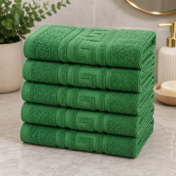 Set 5 prosoape mari, Greek Border, 50x90cm, din 100% bumbac pakistanez, 500g, Verde