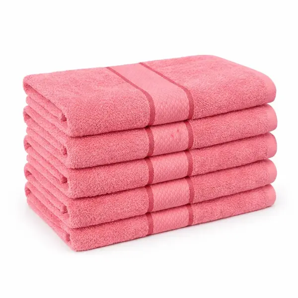 Set 5 prosoape medii 50x90cm, din 100% bumbac pakistanez, 400g, Line, Corai