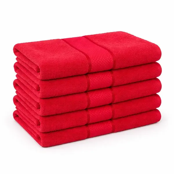 Set 5 prosoape medii 50x90cm, din 100% bumbac pakistanez, 400g, Line, Rosu