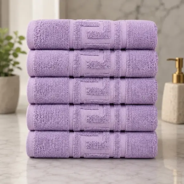 Set 5 prosoape medii, Greek Border, 50x90cm, din 100% bumbac pakistanez, 480g, Lila