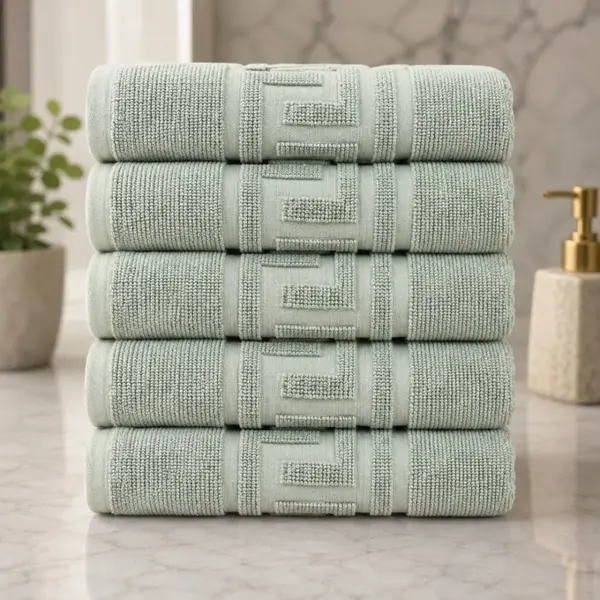 Set 5 prosoape medii, Greek Border, 50x90cm, din 100% bumbac pakistanez, 480g, Menta