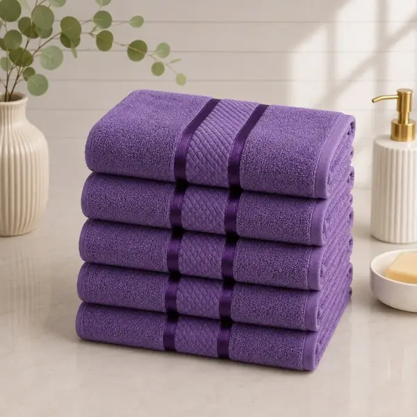 Set 5 prosoape medii, Line, 50x90cm, din 100% bumbac pakistanez, 400g, Mov