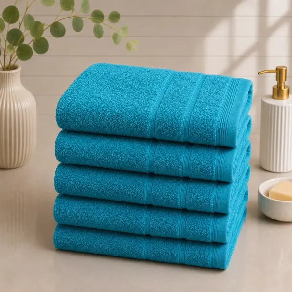 Set 5 prosoape medii, Terry, 50x90cm, din 100% bumbac pakistanez, 600g, Bleu