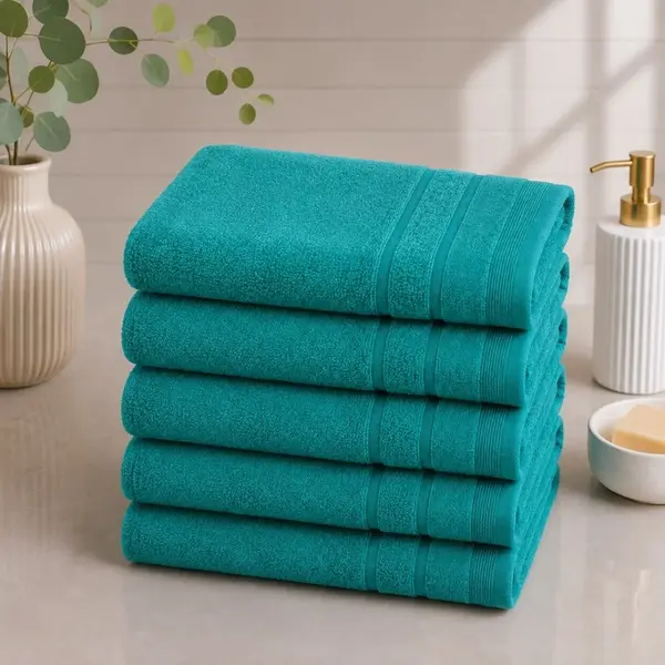 Set 5 prosoape medii, Terry, 50x90cm, din 100% bumbac pakistanez, 600g, Verde