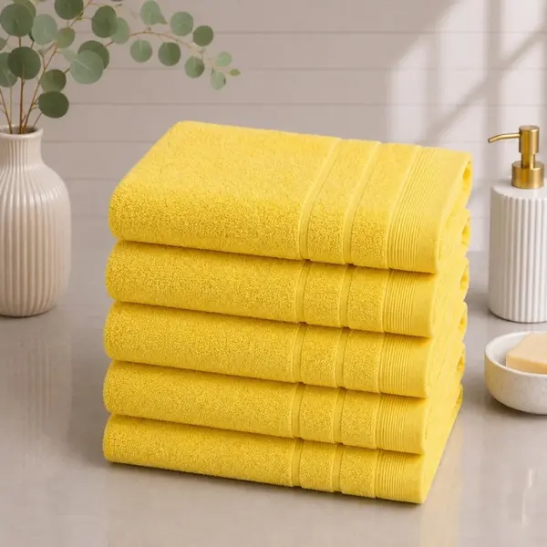 Set 5 prosoape medii, Terry, 50x90cm, din 100% bumbac pakistanez, 600g, Galben