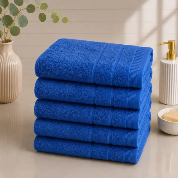 Set 5 prosoape medii, Terry, 50x90cm, din 100% bumbac pakistanez, 600g, Albastru