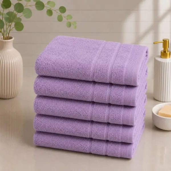 Set 5 prosoape medii, Terry, 50x90cm, din 100% bumbac pakistanez, 600g, Lila