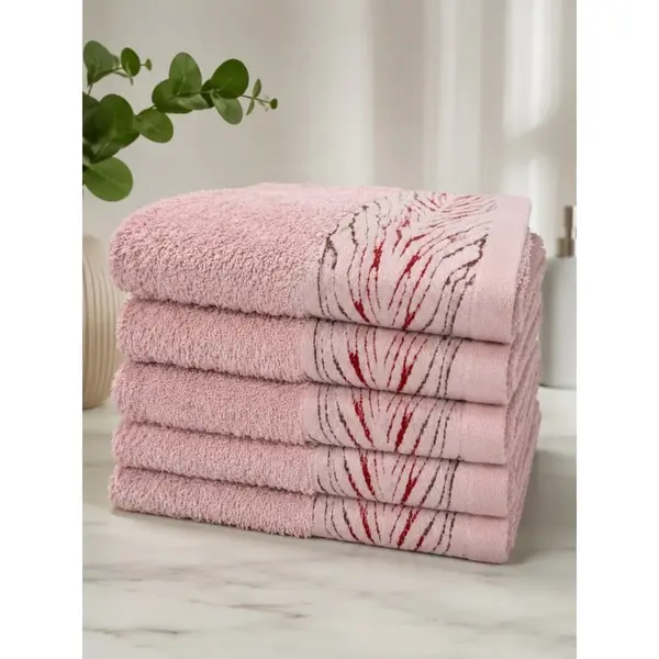Set 5 prosoape medii, Wander, 50x90cm, din 100% bumbac pakistanez, 470g, Roz prafuit