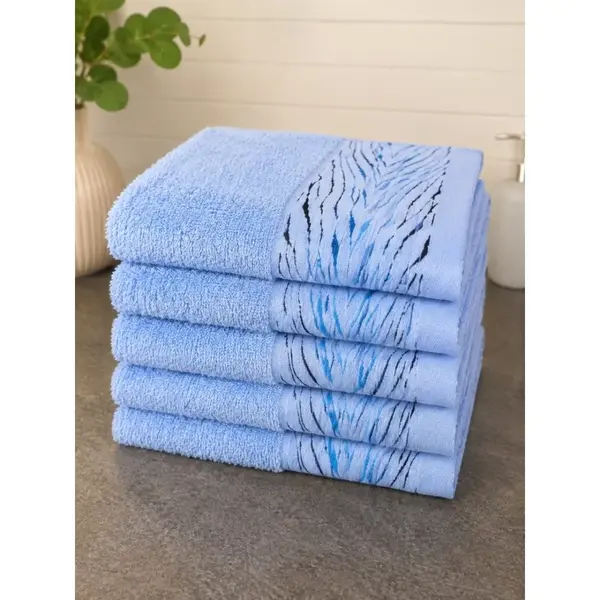 Set 5 prosoape medii, Wander, 50x90cm, din 100% bumbac pakistanez, 470g, Albastru
