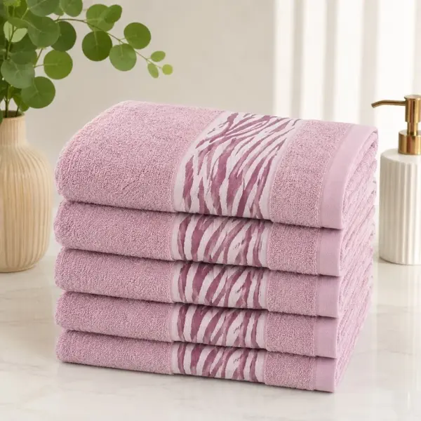 Set 5 prosoape medii, Waves, 50x90cm, din 100% bumbac pakistanez, 460g, Lila