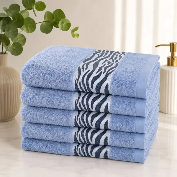 Set 5 prosoape medii, Waves, 50x90cm, din 100% bumbac pakistanez, 460g, Albastru