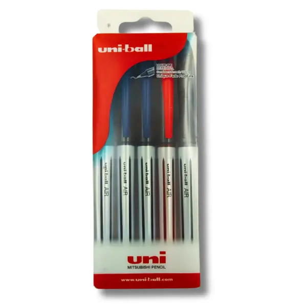 Set 5 rollere Uni-ball AIR UBA-188L, 0.7 mm, corp argintiu, culori diverse
