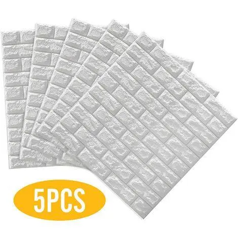 Set 5 x Placa de tapet adeziv caramizi albe, 77x70 cm
