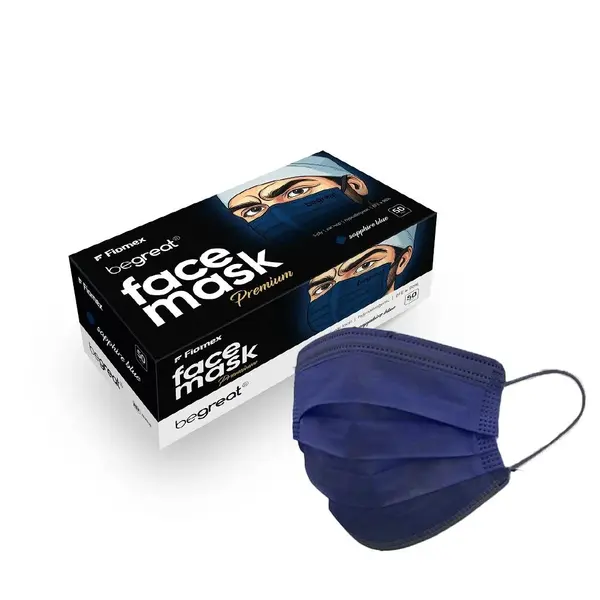 Set 50 masti chirurgicale, 3 straturi, tip IIR, hipoalergenice Saphire Blue
