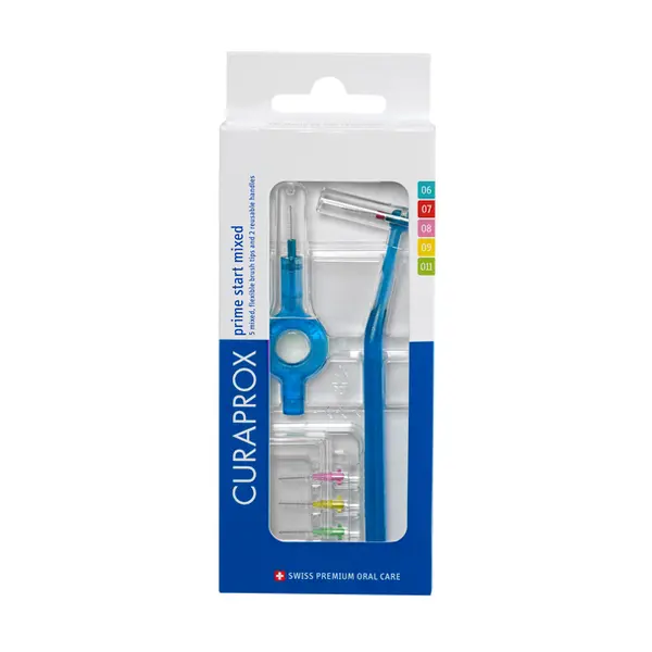 Set 5x Periute Interdentare, Curaprox, Prime Start Mixed, CPS 06-011, Diverse Marimi, pentru Curatarea Spatiilor Interdentare, impotriva Gingivitei, Culoare Albastra