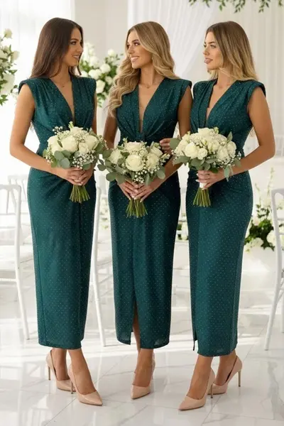 Set 5x Rochie de seara cu decolteu adanc, JHOSY, Verde inchis, Marime S/M