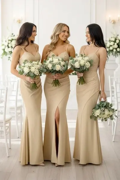 Set 5x Rochie lunga de seara Serelya, cu cristale, AURIU, Marimea L