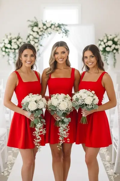 Set 5x Rochie scurta babydoll MARA, cu funda, Rosu, Marime S/M/L