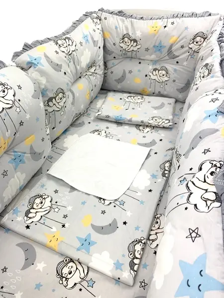 Set 6 aparatori protectii laterale patut 120x60 cm Ursuleti somnorosi gri