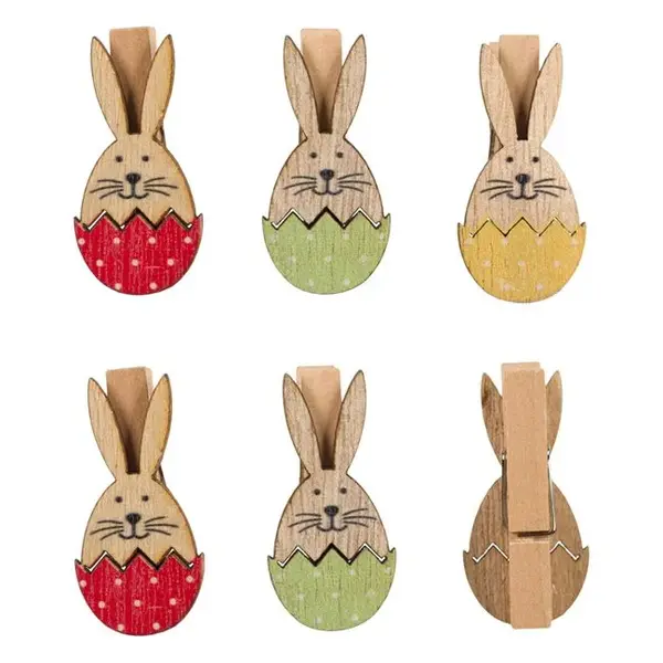 Set 6 carlige din lemn iepurasi in ou,4 cm