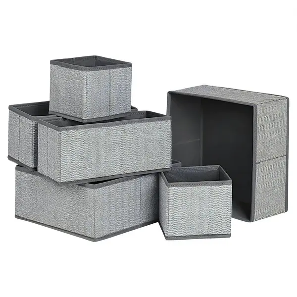 Set 6 Cutii Organizare pentru Dulapuri si Sertare, NewEvo, Stofa, Gri