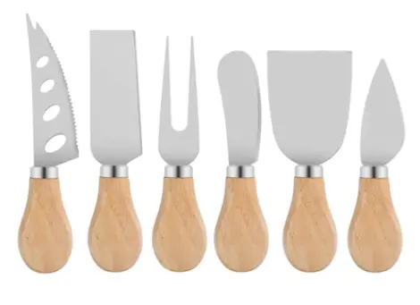 Set 6 cutite pentru branzeturi cu maner de lemn