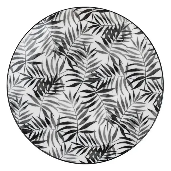 Set 6 farfurii pentru servire din portelan cu design frunze tropicale, negru, 19 cm