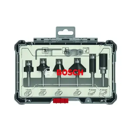 Set 6 freze de profilat canturi Bosch frezare coplanara si refecare, tija 6 mm