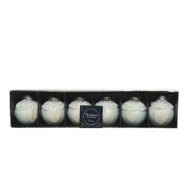 Set 6 globuri - Accessoires - Pearls, Leaves - Winter White | Kaemingk