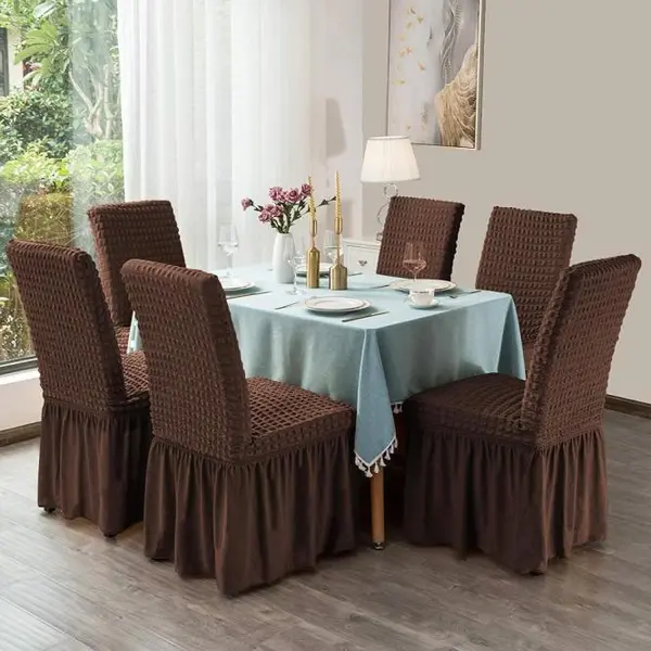 Set 6 huse de scaun, cu volane - Maro inchis
