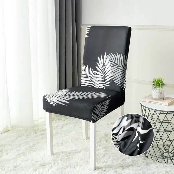 Set 6 huse universale pentru scaun, ELASTICE, Jojo Home, Negru, frunze