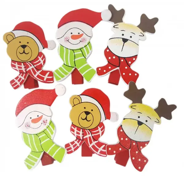 Set 6 mini carlige lemn pentru decorare tematica Craciun, 3.5 cm