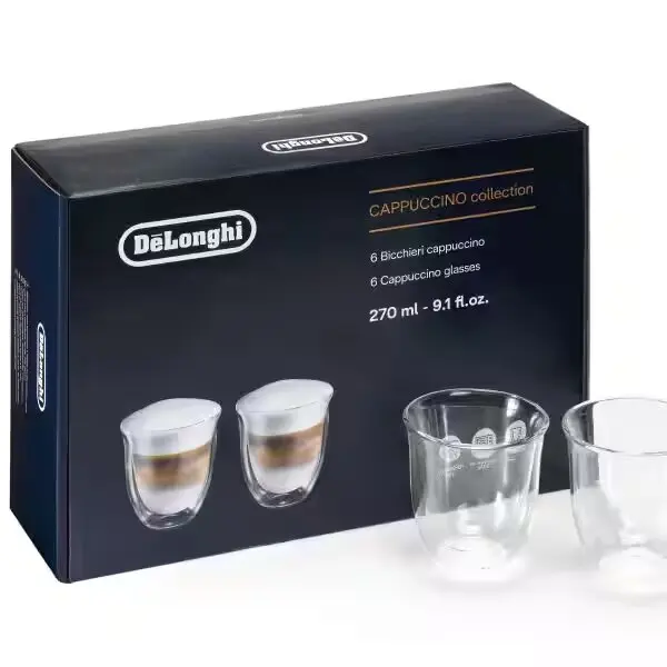 Set 6 pahare DeLonghi Cappuccino DLSC301 6x270 ml Sticla termorezistenta, Transparente