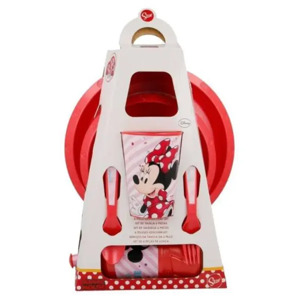 Set 6 piese pentru servit masa, plastic, fara BPA, rosu, Minnie Mouse, Disney Engros