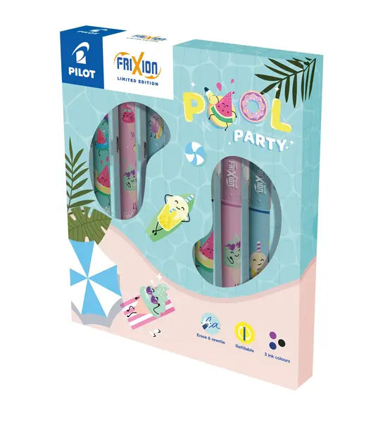 Set 6 Rollere cu cerneala Pilot Frixion Ball Fancy Pool Party diverse culori 0.7 mm cu capac Ediție Limitată Set 6 Rollere cu cerneala Pilot Frixion Ball Fancy Pool Party diverse culori 0.7 mm cu capac Ediție Limitată