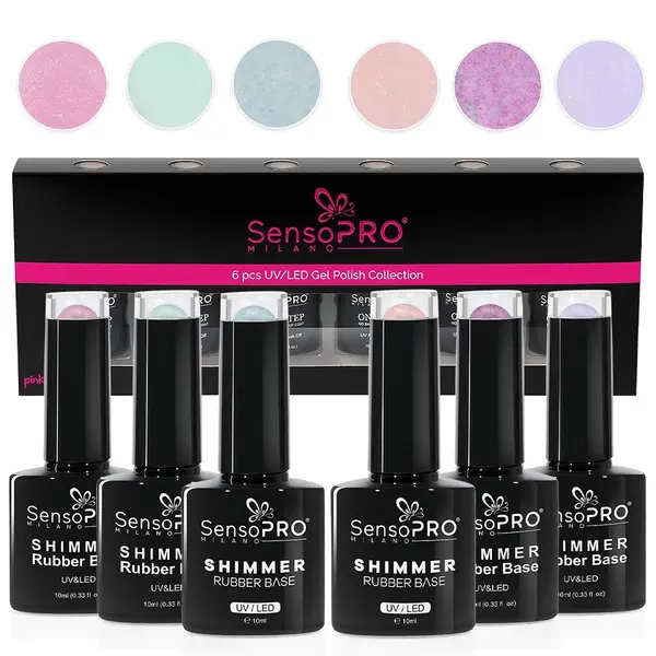 Set 6 Shimmer Rubber Base 10ml SensoPRO Milano, Radiant Princess
