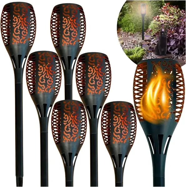 Set 6 x Lampa solara tip torta cu efect flacara, 50 cm