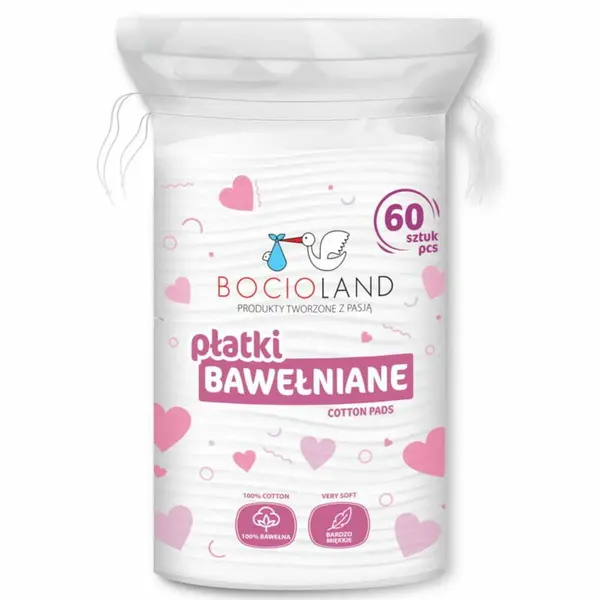 Set 60 dischete, Bocioland, Hipoalergenice, Absorbtie excelenta, Utilizare universala, Bumbac, 11x9 cm, White