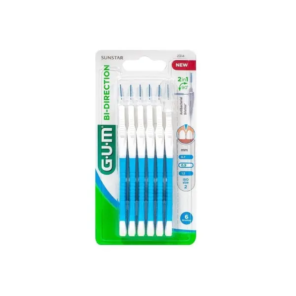 Set 6x Periute Interdentare, GUM, Bi-Direction, pentru Curatare in Profunzime, Tratate cu Clorhexidina, 0.9mm
