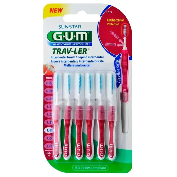 Set 6x Periute Interdentare, GUM, Trav-Ler, pentru Curatare in Profunzime, Tratate cu Clorhexidina, 1.4 mm