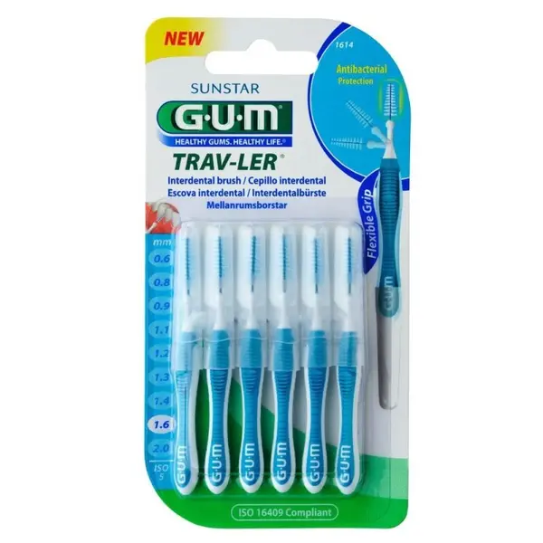 Set 6x Periute Interdentare, GUM, Trav-Ler, pentru Curatare in Profunzime, Tratate cu Clorhexidina, 1.6 mm