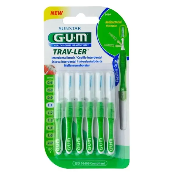 Set 6x Periute Interdentare, GUM, Trav-Ler, pentru Curatare in Profunzime, Tratate cu Clorhexidina, 1.1 mm