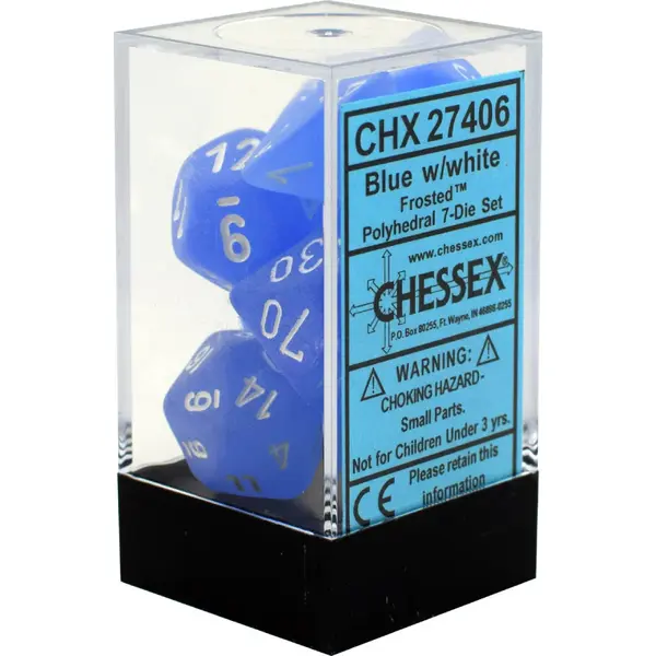 Set 7 Zaruri Chessex Frosted - Albastru/Alb